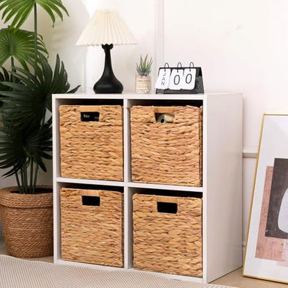 12x12x12 Inch Wicker Storage Basket Set of 2 Foldable Hyacinth Storage Box | Handmade Woven Basket for Closet,Shelf Organization & Decor - Natural