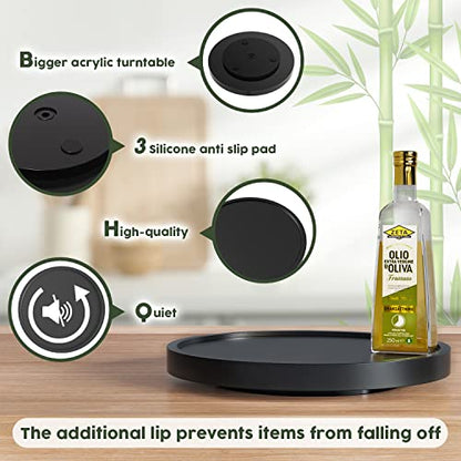 VeyFey Turntable Vanity Tray, 10 Inch Bamboo Countertop Organizer | Perfume Candle Tray for Kitchen Sink, Keep Glass Sponge and Soap, Bathroom Coffee Table Decorative Organizer, Black