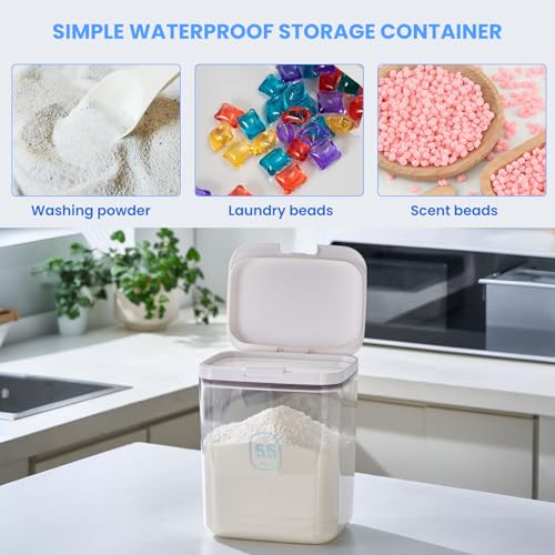 MUAZ Laundry Pods Storage Container - Washing Pods Storage with Pop-up Lids, Clear Box with Scoops, 8 Stickers - 5.5L/12Lbs(270 Pods) Large Organizer for Detergent Pods, Powder