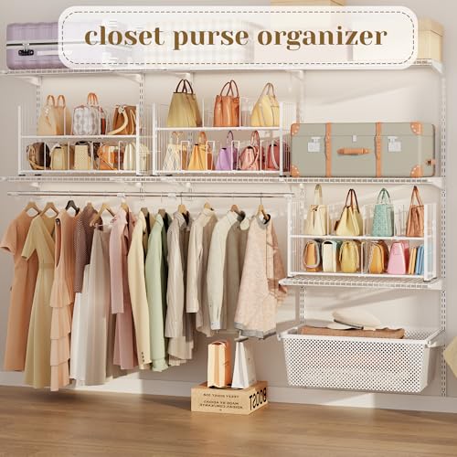 koozuuyk Purse Organizer for Closet-2 Tier Handbag Wire Organizer Rack with 6 Adjustable Shelf Dividers,Handbag Storage Holder for Purses,Totes,Clutches&Chain Bags