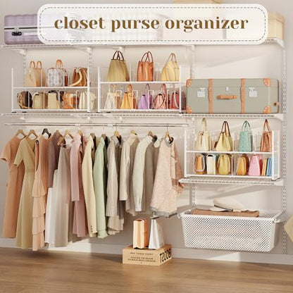 koozuuyk Purse Organizer for Closet-2 Tier Handbag Wire Organizer Rack with 6 Adjustable Shelf Dividers,Handbag Storage Holder for Purses,Totes,Clutches&Chain Bags