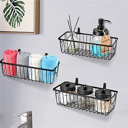 SheeChung Wall Hanging Baskets, Small Wire Basket for Organizer, 4 Pack | Black, Metal Storage Baskets with Portable Handle, for Farmhouse Rustic Bathroom, Kitchen, Pantry, Cabinets, Closets, Bedroom