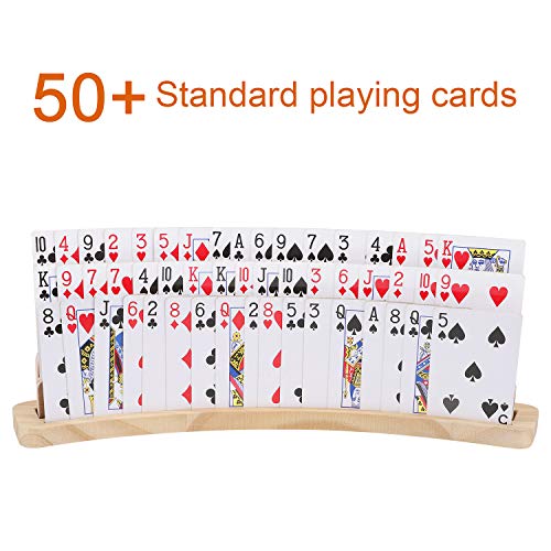 Exqline Curved Wooden Playing Card Holder Tray Rack Organizer Set of 2 Solid Card Holder for Kids Seniors - 13.8 x 1.9 x 2.4 Inch for Bridge Canasta Strategy Card Playing