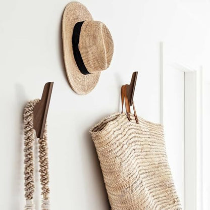 Wood Wall Hooks 4 Pack Coat Hooks Wall Mount, Towel Hooks for Bathrooms | Walnut Wooden Hooks for Hanging Hat, Bag, Backpack, Purse, Robe, Rustic Decor Coat Hooks for Wall Entryway Hooks(Walnut Dark)