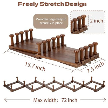 Accordion Wall Hanger, Wooden Hat Rack with 16 Hooks | Expandable Peg Hat Organizer, Decorative Coat Rack, Hanging Baseball Caps, Bags, Scarves for Wall (Walnut)