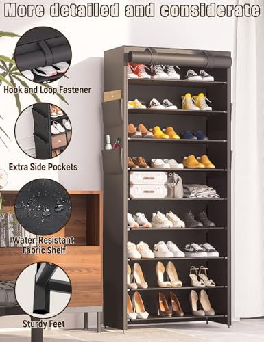 Shoe Rack with Covers - 9 Tiers Tall Shoe Rack Organizer Large Capacity Shoe Shelf Lightweight, and Space-Saving Shoe Rack is Perfect for Storing Shoes in Garages, Hallways, and Balconies