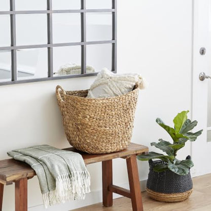 Deco 79 Seagrass Storage Basket, Large Woven Basket, 20" x 18" x 19", Brown | Handmade decorative and functional basket for storage with ring handles, baskets for organizing, room decor
