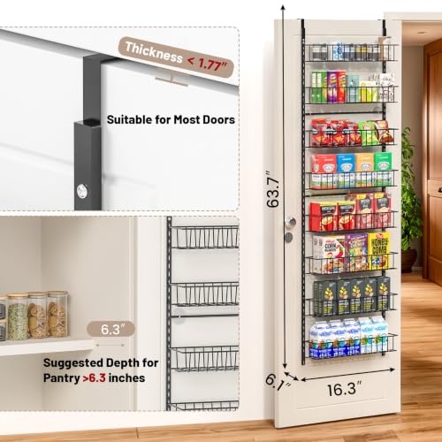 ElegantArray 8-Tier Pantry Door Organizer, Black | Over The Door, Hanging Spice Rack Shelves, Home Office Laundry Room Bathroom & Kitchen, Storage Rack