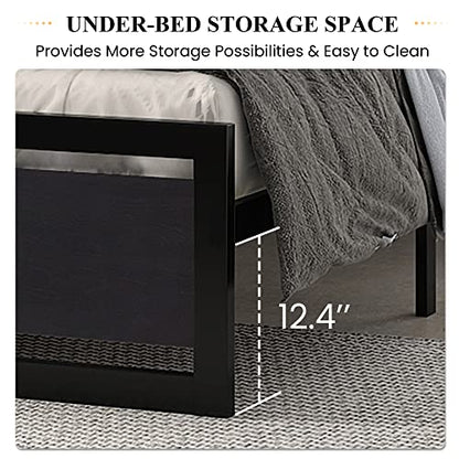SHA CERLIN Heavy Duty Queen Size Bed Frame with Modern Headboard, Black