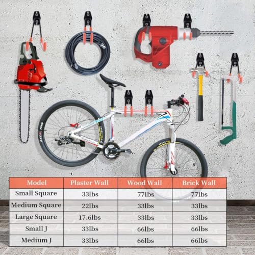 Garage Hooks Heavy Duty 14 Pack, Steel Garage Storage Hooks, Tool Hangers for Garage Wall Utility Wall Mount Garage Hooks and Hangers with Anti-slip Coating for Garden Tools, Ladders, Bulky Items