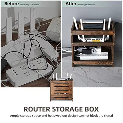 Wooden Wireless WiFi Router Storage Box Modem Router Cover Wood Shelf Power Strip and Cable Management Hider Rack Office Desktop Organizer Shelves Rural Need Assembly