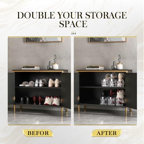 Shoe Slots Organizer 12 Pack - Shoe Stacker,3 Levels Adjustable,Space Savers 50%,Double Layer Holders for Closet (Transparent),Organizador de Zapatos