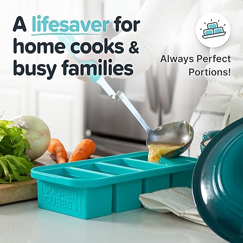 Souper Cubes 1 Cup Silicone Freezer Molds with Lids, Aqua, 2-Pack
