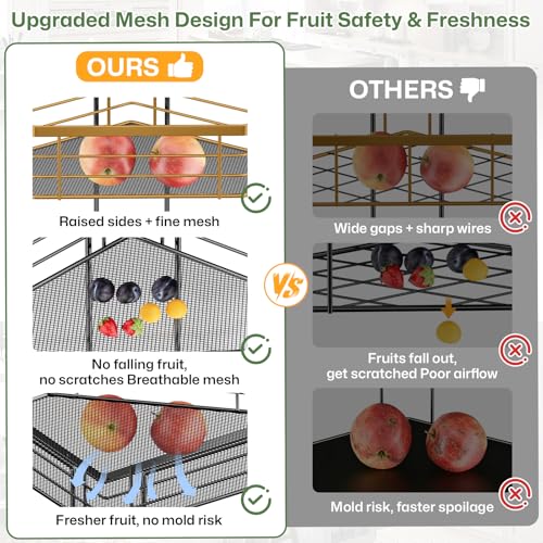 Fruit Basket for Kitchen Corner: Space-Saving 2-Tier | Sturdy Metal Fruit and Vegetable Stand Fits 90° Corners, Holds 12+ lbs, Frees 2 sq ft Counter Space