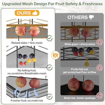 Fruit Basket for Kitchen Corner: Space-Saving 2-Tier | Sturdy Metal Fruit and Vegetable Stand Fits 90° Corners, Holds 12+ lbs, Frees 2 sq ft Counter Space