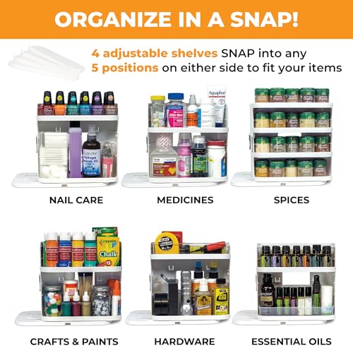 Spice Rack Organizer for Cabinet - Slide & Rotate Seasoning Organizer - 4 Snap-In Adjustable Shelves for 5 Tier of Storage - Magnetic Modular Design - 8.9”H x 6.1”W x 10.8”D