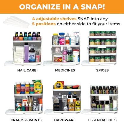 Spice Rack Organizer for Cabinet - Slide & Rotate Seasoning Organizer - 4 Snap-In Adjustable Shelves for 5 Tier of Storage - Magnetic Modular Design - 8.9”H x 6.1”W x 10.8”D