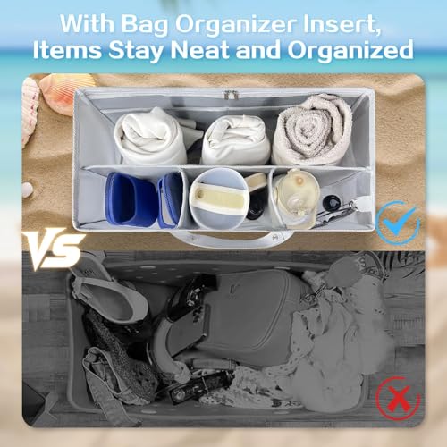 XYFuuee Beach Bag Organizer Insert Divider for X Large Bogg Bag Accessories | Lightweight Mesh Inserts Pouch for Original Bog Bag Accessory, Organizing Rubber Tote Beach Bags, Save Storage Space, Gray