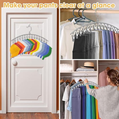 Upgrade Skirt Pants Hangers with Clips, Metal Legging Organizer for Closet with 15 Cilps Holds 60 Leggings/Shorts/Jeans/Skirts Pants Hangers Space Saving Closet Organizers and Storage, Grey 4Pack