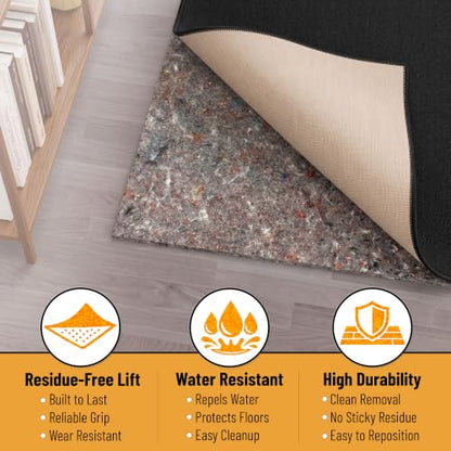 Ottomanson 3' x 10' Non-Slip Rug Pad Gripper 1/4 Inch Thick Dual Surface Felt + Rubber Gripper - Safe for All Floors, Brown