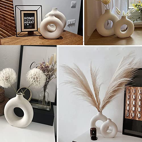 White Ceramic Vases- 2 for Modern Home Decor, Round Matte Boho Vase for Decor, Ceramic Minimalist Nordic Style for Wedding Dinner Table Living Room Office