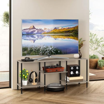 BTY TV Stand for Living Room Modern TV Console with Storage 50 Inch Small Wood Entertainment Stand with Open Storage Shelves for Bedroom, Small Space, Grey