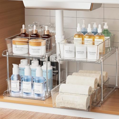 Bathroom Under Sink Organizers and Storage, 2 Tier... (2 Count | Clear | Plastic)