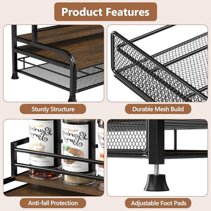 Coffee Syrup Rack Organizer, 3-Tier with 35 K-Cup Pod Holder Drawer | Black Metal Rack for 8 Syrup Bottles,Countertop Bottle Holder Stand for Wine,Space-Saving Design for Kitchen Cafe Station