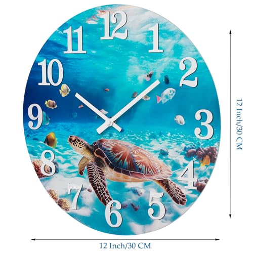Yoiolclc Outdoor Clock Waterproof Ocean Nautical Wall Clocks for Patio Pool Garden Bathroom Home Decor(12 Inch,Blue,Sea Turtle)