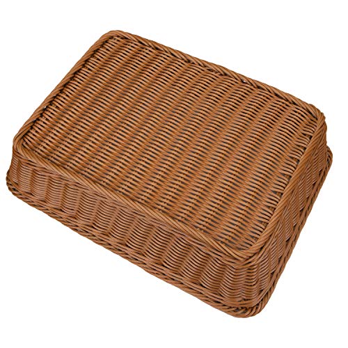 2 Pack Woven Bread Basket, Plastic Wicker Fruit Baskets 15.7 x 11.4 Inch, Imitation Rattan Food Serving Trays for Vegetables, Kitchen, Restaurant, Outdoor, Brown