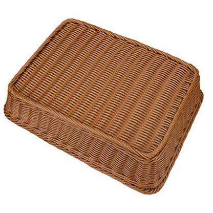 2 Pack Woven Bread Basket, Plastic Wicker Fruit Baskets 15.7 x 11.4 Inch, Imitation Rattan Food Serving Trays for Vegetables, Kitchen, Restaurant, Outdoor, Brown