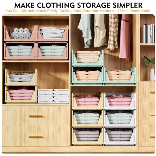 5 Pack Stackable Closet Organizer Box, Multifuncti... (Pink | Plastic)