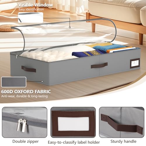 OIAHOMY 2 Pack Under Bed Storage with Handles, Underbed Container for Bedroom & Closet, Fits Beds Higher than 6", Under the Bed Storage for Seasonal Clothes, Blankets & Shoes - Grey