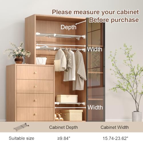 Closet Tension Shelf & Rod Expandable, Adjustable Storage Rack | Metal Organizer DIY Divider Separator for Cabinet Wardrobe Cupboard Kitchen Bathroom 15.74 - 23.62 inches