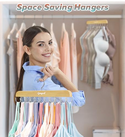 Tank Top Hanger, 2 Pack w/40 Hooks Bra Hanger for Closet Organizer | Premium Wood Space Saving Hanger, 360°Rotating Closet Organizers and Storage, Multi Hook Hanger for Dorm & Apartment