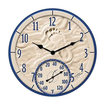 Taylor By The Sea Poly Resin Indoor and Outdoor Clock and Thermometer, Decorative and Easy to Read Large Numbers for Kitchen, Bathroom, Living Room and Indoor Areas, 14-inch, Multi-Color