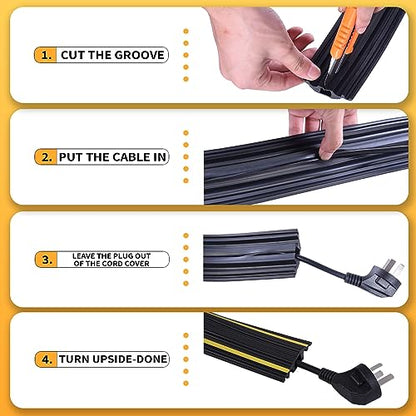 6FT Floor Cord Cover-Cord Cover Floor,Power Cable Protector Soft Extension Floor Cable Cover to Organize and Protect Wire on Floor, Electrical Cord Covers for Floor (6ft)