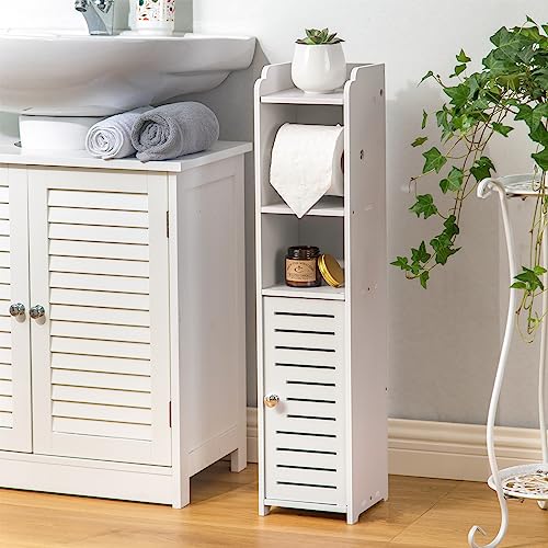 Toilet Paper Holder Stand: Small Space Bathroom St... (White)