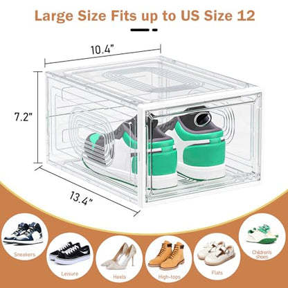 10 Pack Thicken Shoe Organizer Stackable | Upgraded Sturdy Shoe Storage Box with Magnetic Door,Shoe Containers For Sneaker Display,Hat Organizer,White