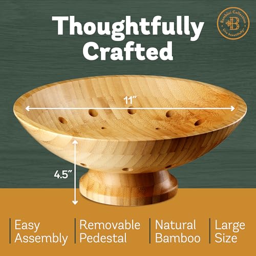 Wooden Fruit Bowl for Kitchen Counter, Bamboo Pedestal Fruit Basket, Vented | Keeps Produce Fresh Longer, Airflow Holes Reduce Trapped Moisture, Anti Slip Base, Holds Bananas and Vegetables, Frutero