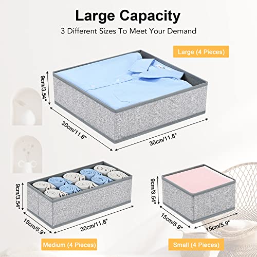 DIMJ Drawer Organizers - 12 Pack Foldable Closet & Sock Organizers, Fabric Dresser Drawer Dividers for Clothes, Underwear, Bras, Socks