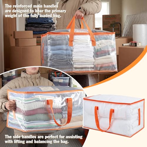 KYODOLED 2-Pack Clear Moving Bags Heavy Duty Extra Large, Storage Totes with Reinforced Handles & Label Pocket, Transparent Packing Containers for College Dorm, Clothes, Bedding, Home Organization