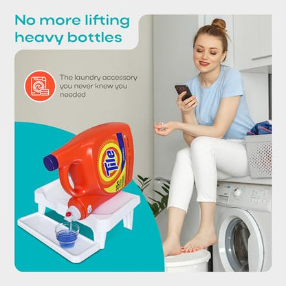 Skywin Laundry Detergent Holder Shelf for Laundry Room - 1 Pack - White | Holds 2 Bottles, Easy Pouring, Rubber Feet, Angled Stand, Fabric Softener Dispenser for Laundry Room Organization & Storage