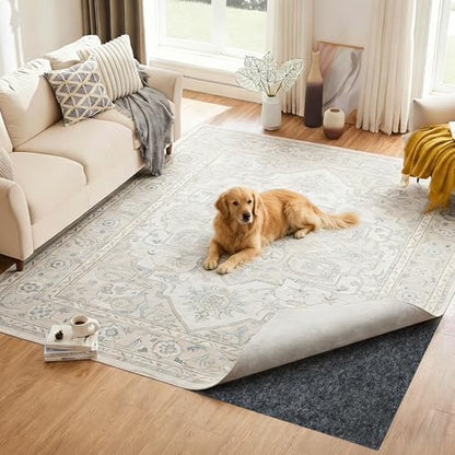 8x10 Ft Non Slip Rug Pad, Dual Surface Felt and Rubber Gripper Backing, 1/4 inch Thick Carpet Liner for Hardwood Floors, Under Area Rug Protective Cushioned Pads, Keep Rugs Safe and in Place