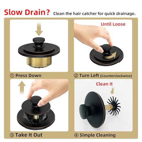 Champagne Brushed Gold Bronze Bathtub Drain, Hair Catcher and 2-Hole Overflow Faceplate, 11.5/16 UNC, Lift and Turn Bathtub Drain Replacement, Tub Drain Stopper