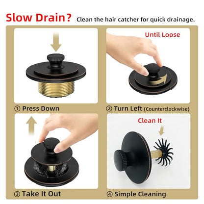 Champagne Brushed Gold Bronze Bathtub Drain, Hair Catcher and 2-Hole Overflow Faceplate, 11.5/16 UNC, Lift and Turn Bathtub Drain Replacement, Tub Drain Stopper