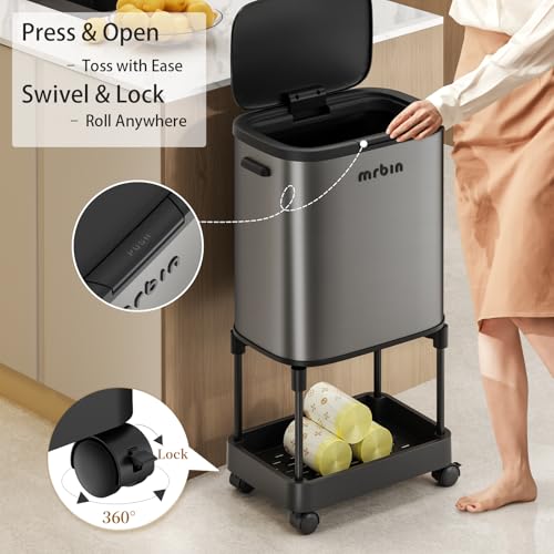 Stainless Steel Tall Kitchen Trash Can with Shelf... (Eclipse Grey | Stainless Steel)