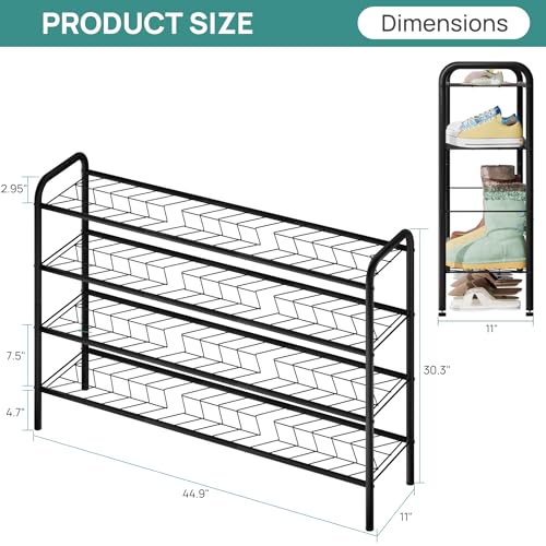 viewcare Long Shoe Rack for Closet, 4-Tier Extra Long Shoe Rack for Entryway & Garage, Black Shoe Organizer Holds 20-23 Pairs, Sturdy Metal Construction