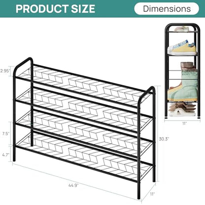 viewcare Long Shoe Rack for Closet, 4-Tier Extra Long Shoe Rack for Entryway & Garage, Black Shoe Organizer Holds 20-23 Pairs, Sturdy Metal Construction