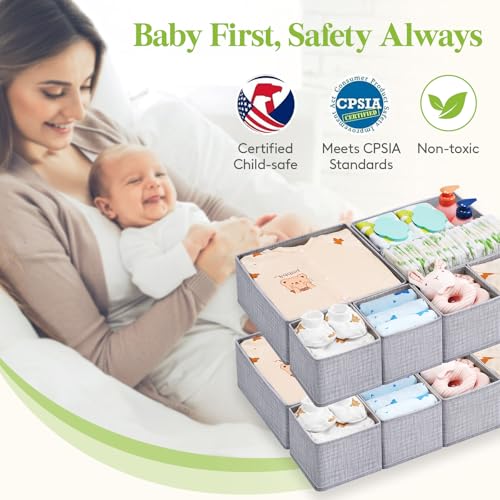 Lifewit Nursery Drawer Organizer for Clothes 12 Pack | Certified Child-safe Dresser Divider Storage Bins, Foldable Clothing Basket for Baby Clothes/Underwear/Sock/Diaper in Closet